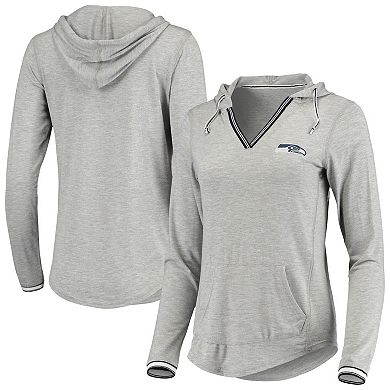 Women's Antigua Heathered Gray Seattle Seahawks Warm-Up Tri-Blend Hoodie Long Sleeve V-Neck T-Shirt