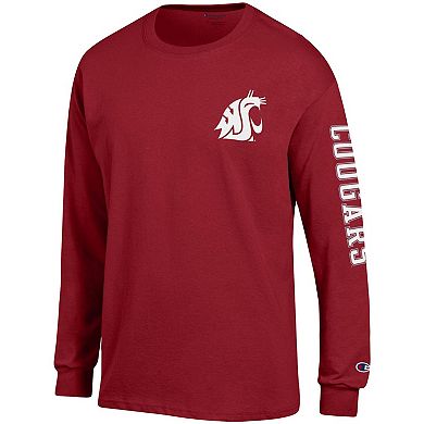 Men's Champion Crimson Washington State Cougars Team Stack Long Sleeve T-Shirt