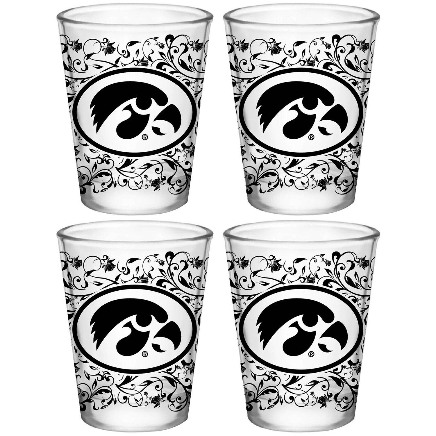 Image for Unbranded Iowa Hawkeyes 4-Pack 1.5oz. Floral Shot Glass Set at Kohl's.