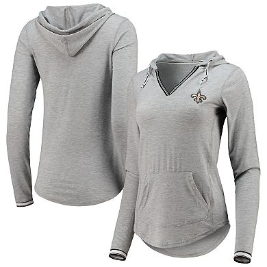 Women's Antigua Heathered Gray New Orleans Saints Warm-Up Tri-Blend Hoodie  Long Sleeve V-Neck T-Shirt