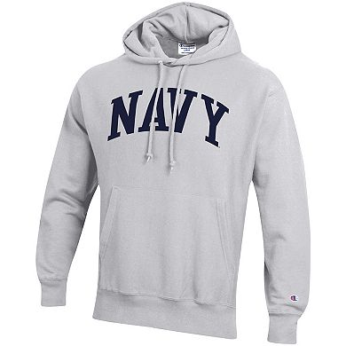 Men's Champion Heathered Gray Navy Midshipmen Team Arch Reverse Weave Pullover Hoodie