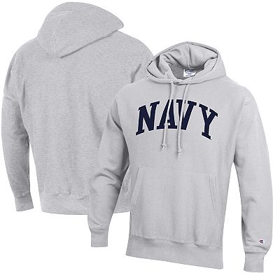 Men's Champion Heathered Gray Navy Midshipmen Team Arch Reverse Weave Pullover Hoodie