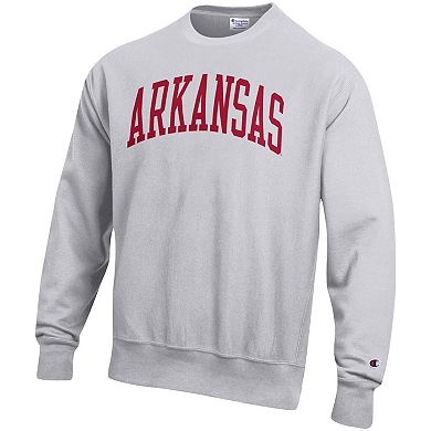 Men's Champion Heathered Gray Arkansas Razorbacks Arch Reverse Weave Pullover Sweatshirt
