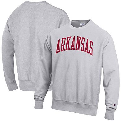 Men's Champion Heathered Gray Arkansas Razorbacks Arch Reverse Weave Pullover Sweatshirt