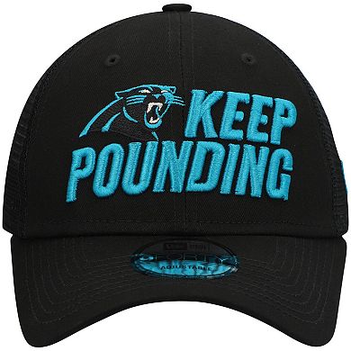 Men's New Era Black Carolina Panthers Keep Pounding Trucker 9FORTY Snapback Hat