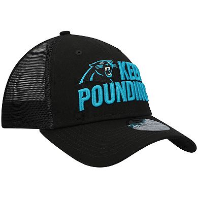 Men's New Era Black Carolina Panthers Keep Pounding Trucker 9FORTY Snapback Hat
