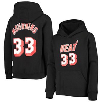 Youth Mitchell & Ness Alonzo Mourning Black Miami Heat Hardwood Classics Name & Number Pullover Hoodie