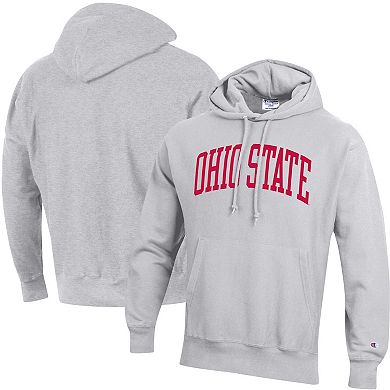 Men's Champion Heathered Gray Ohio State Buckeyes Team Arch Reverse Weave Pullover Hoodie