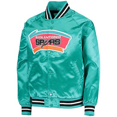 Youth Mitchell & Ness Teal San Antonio Spurs Hardwood Classics Satin Raglan Full-Snap Jacket