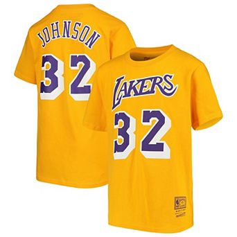 Youth Mitchell & Ness Magic Johnson Gold Los Angeles Lakers Hardwood Classics Name & Number T-Shirt
