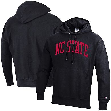 Men's Champion Black NC State Wolfpack Team Arch Reverse Weave Pullover Hoodie