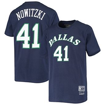Youth Dirk Nowitzki Navy Dallas Mavericks Hardwood Classics Name & Number T-Shirt
