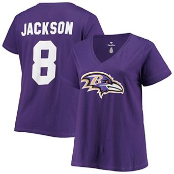 Women's Fanatics Branded Lamar Jackson Purple Baltimore Ravens Plus Size Name & Number V-Neck T-Shirt