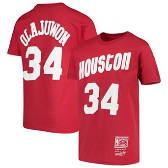 Youth Mitchell & Ness Hakeem Olajuwon Red Houston Rockets Hardwood Classics Name & Number T-Shirt
