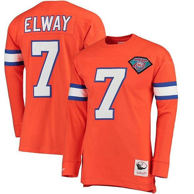 Men's Mitchell & Ness John Elway Orange Denver Broncos Retired Player Name  & Number Long Sleeve