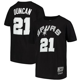 Youth Mitchell & Ness Tim Duncan Black San Antonio Spurs Hardwood Classics Name & Number T-Shirt