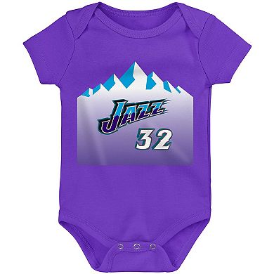 Infant Mitchell & Ness Karl Malone Purple Utah Jazz Hardwood Classics Name & Number Bodysuit