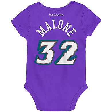 Infant Mitchell & Ness Karl Malone Purple Utah Jazz Hardwood Classics Name & Number Bodysuit