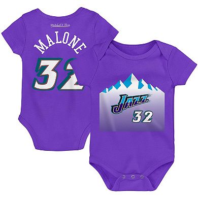 Infant Mitchell & Ness Karl Malone Purple Utah Jazz Hardwood Classics Name & Number Bodysuit