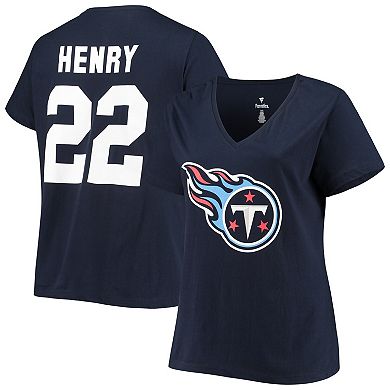 Women's Fanatics Branded Derrick Henry Navy Tennessee Titans Plus Size Name & Number V-Neck T-Shirt