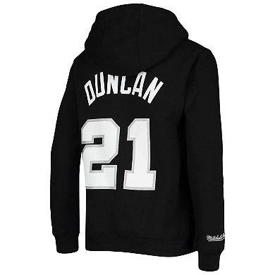 Youth Mitchell & Ness Tim Duncan Black San Antonio Spurs Hardwood Classics Name & Number Pullover Hoodie