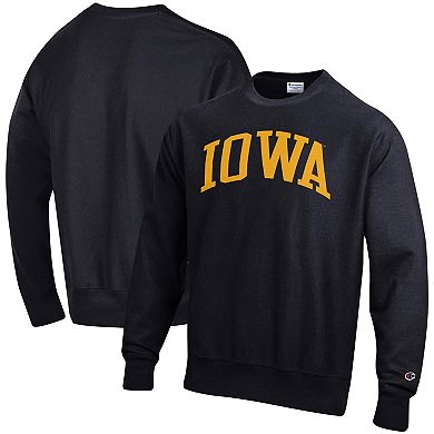 Men's Champion Black Iowa Hawkeyes Arch Reverse Weave Pullover Sweatshirt
