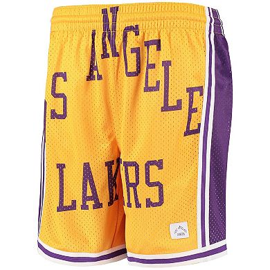 Youth Gold Los Angeles Lakers Hardwood Classics Throwback Big Face Mesh Shorts