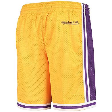 Youth Gold Los Angeles Lakers Hardwood Classics Throwback Big Face Mesh Shorts