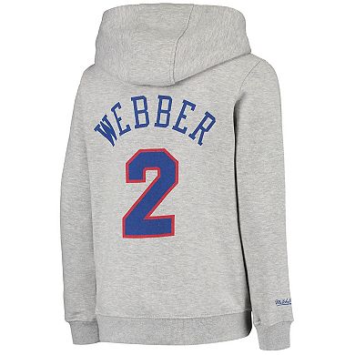Youth Mitchell & Ness Chris Webber Heathered Gray Washington Bullets Hardwood Classics Name & Number Pullover Hoodie
