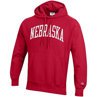 Men's Champion Scarlet Nebraska Huskers Team Arch Reverse Weave Relaxed Fit Pullover Hoodie