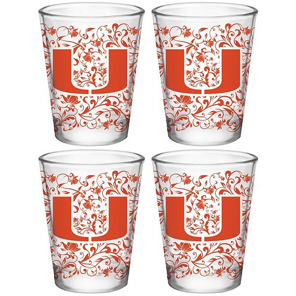 Miami Hurricanes 4Pack 1.5oz. Floral Shot Glass Set