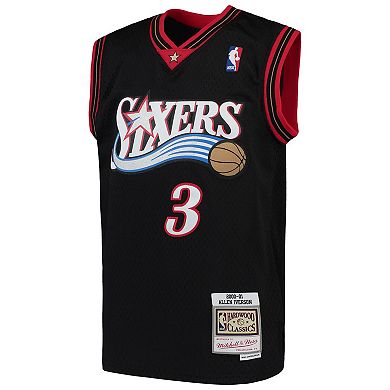 Youth Mitchell & Ness Allen Iverson Black Philadelphia 76ers Hardwood Classics Swingman Throwback Jersey