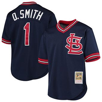Youth Mitchell & Ness Ozzie Smith Navy St. Louis Cardinals Cooperstown Collection Mesh Batting Practice Jersey