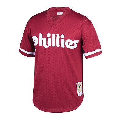 Youth Mitchell & Ness Lenny Dykstra Burgundy Philadelphia Phillies Cooperstown Collection Mesh Batting Practice Jersey