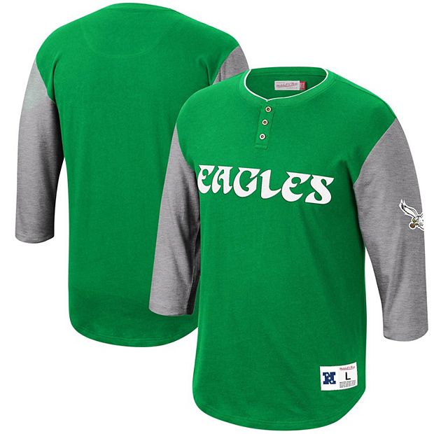 Men's Mitchell & Ness Kelly Green Philadelphia Eagles Franchise Player 3/4- Sleeve Henley T-Shirt