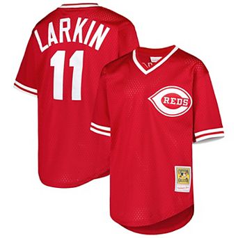 Youth Mitchell & Ness Barry Larkin Red Cincinnati Reds Cooperstown Collection Mesh Batting Practice Jersey