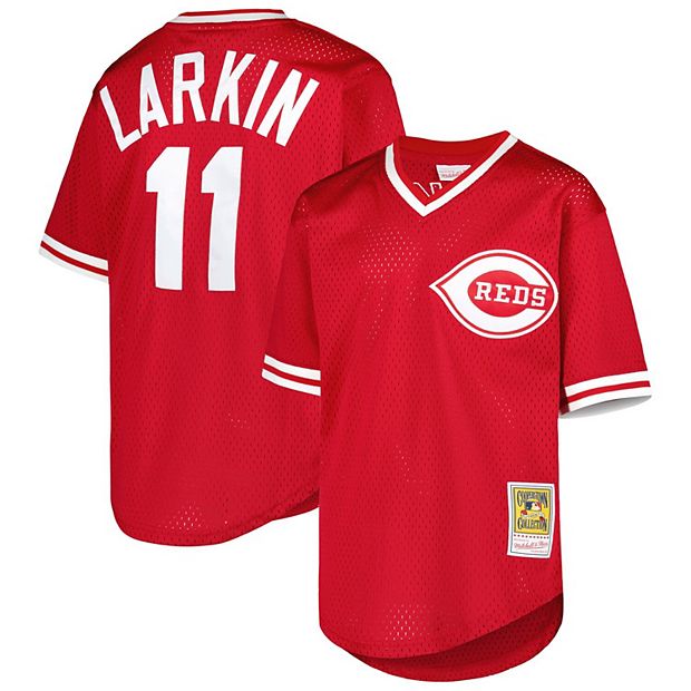 Youth Mitchell & Ness Barry Larkin Red Cincinnati Reds Cooperstown  Collection Mesh Batting Practice Jersey