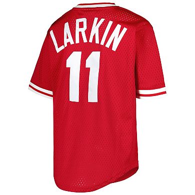 Youth Mitchell & Ness Barry Larkin Red Cincinnati Reds Cooperstown Collection Mesh Batting Practice Jersey