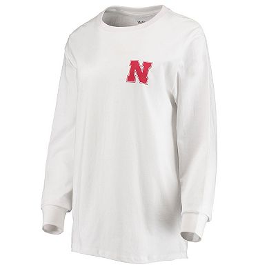 Women's Pressbox White Nebraska Huskers Traditions Pennant Long Sleeve T-Shirt
