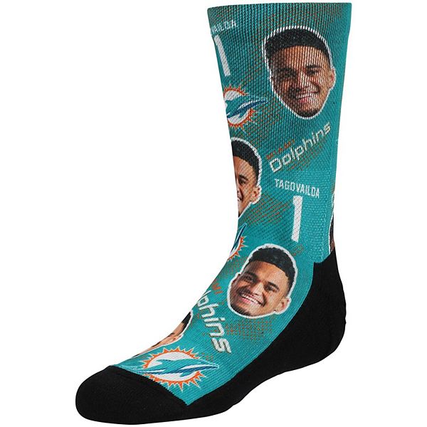 Youth Rock Em Socks Tua Tagovailoa Miami Dolphins Football Guy Crew Socks