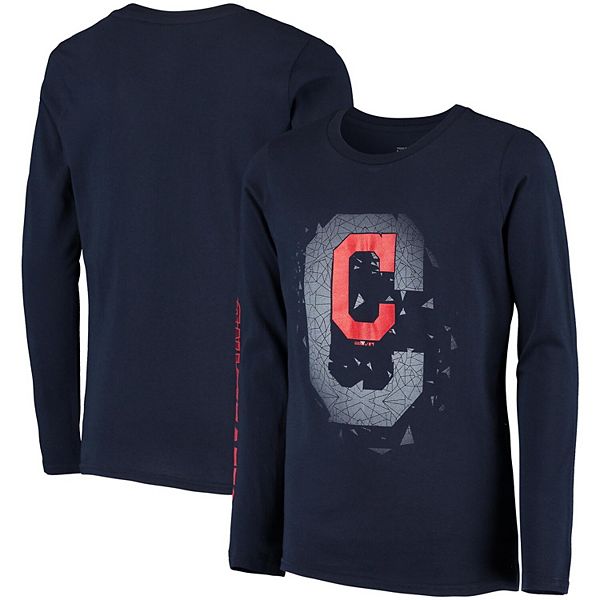 Youth Navy Cleveland Indians Platinum Logo Long Sleeve T-Shirt