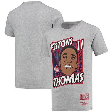 Youth Mitchell & Ness Isiah Thomas Gray Detroit Pistons Hardwood Classics King of the Court Player T-Shirt