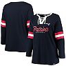 Women's Profile Navy New England Patriots Plus Size Script Lace-Up Long Sleeve T-Shirt