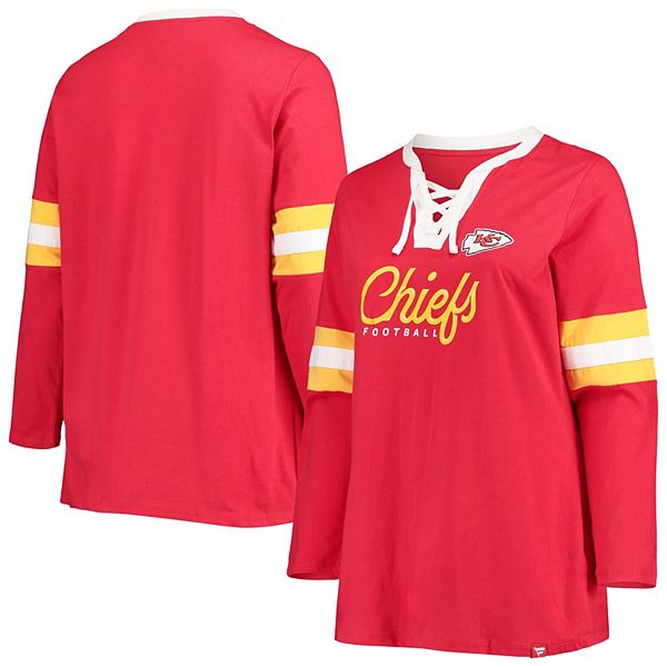 Women's Red Kansas City Chiefs Plus Size Script Lace-Up Long Sleeve T-Shirt