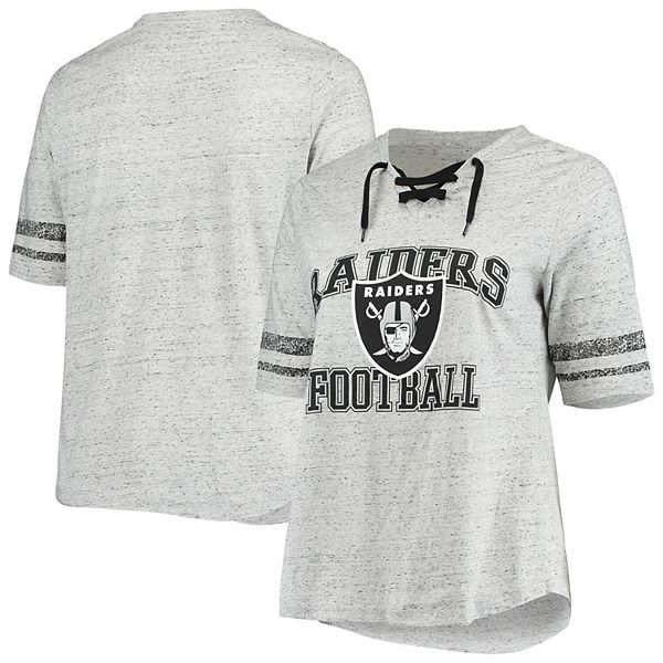 Women's Heathered Gray Las Vegas Raiders Plus Size Lace-Up V-Neck T-Shirt