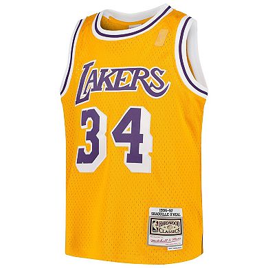 Youth Mitchell & Ness Shaquille O'Neal Gold Los Angeles Lakers Swingman Throwback Jersey