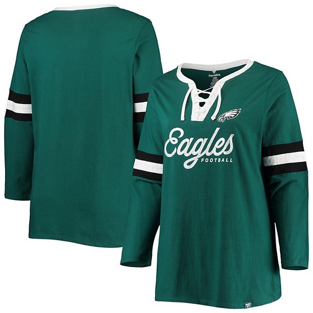 Women's Profile Midnight Green Philadelphia Eagles Plus Size Script Lace-Up  Long Sleeve T-Shirt