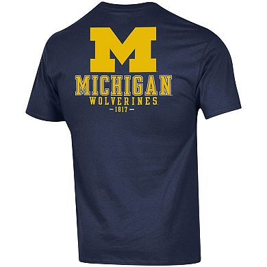 Men's Champion Navy Michigan Wolverines Stack 2-Hit T-Shirt