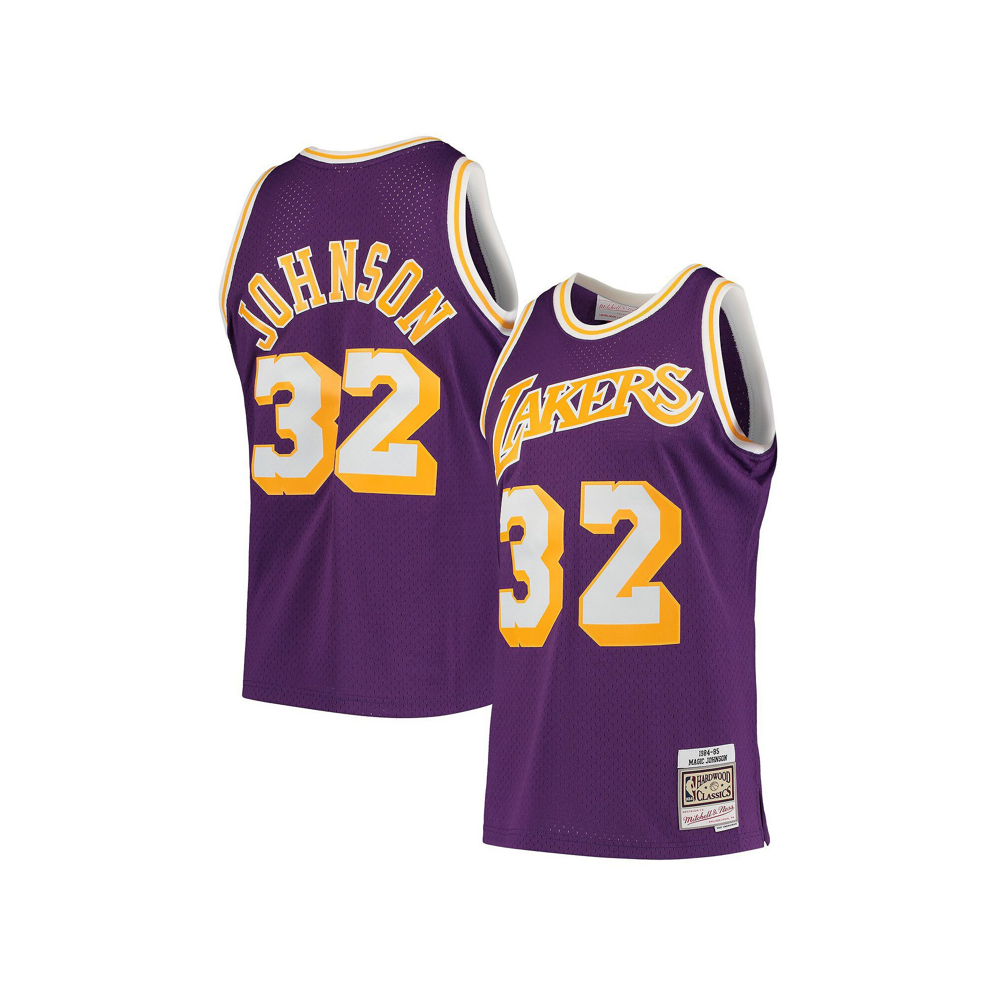 Mens Mitchell & Ness Magic Johnson Purple Los Angeles Lakers 1984-85 Hardw