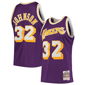 Men's Mitchell & Ness Magic Johnson Purple Los Angeles Lakers 1984-85 Hardwood Classics Swingman Player Jersey